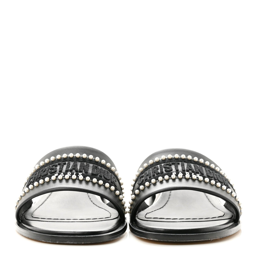 Dior - Calfksin Pearl Embroidered Dway 35mm Slide Sandals