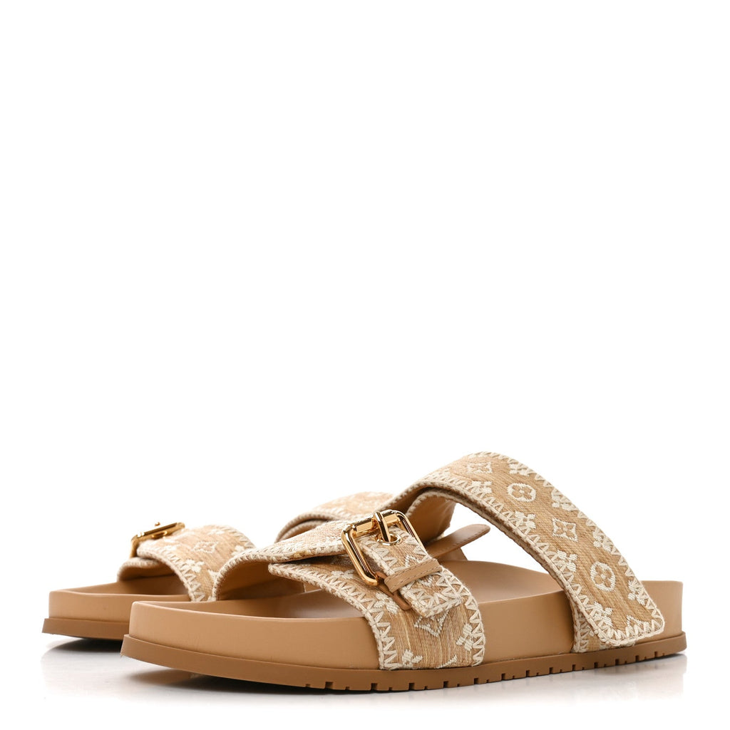 Louis Vuitton - Raffia Monogram Bom Dia Flat Mule Sandals