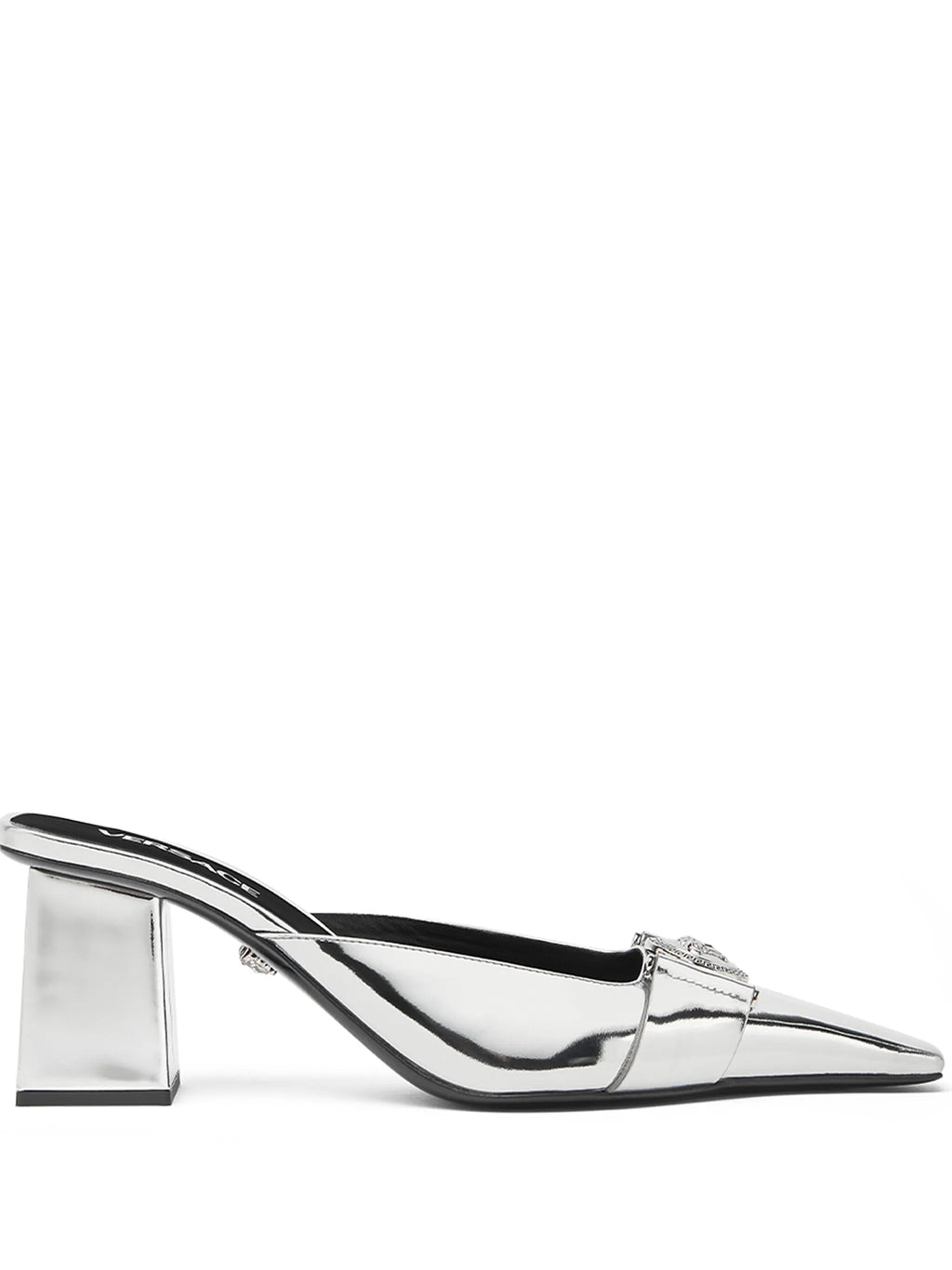 Versace - Medusa Buckle Metallic Leather Mules