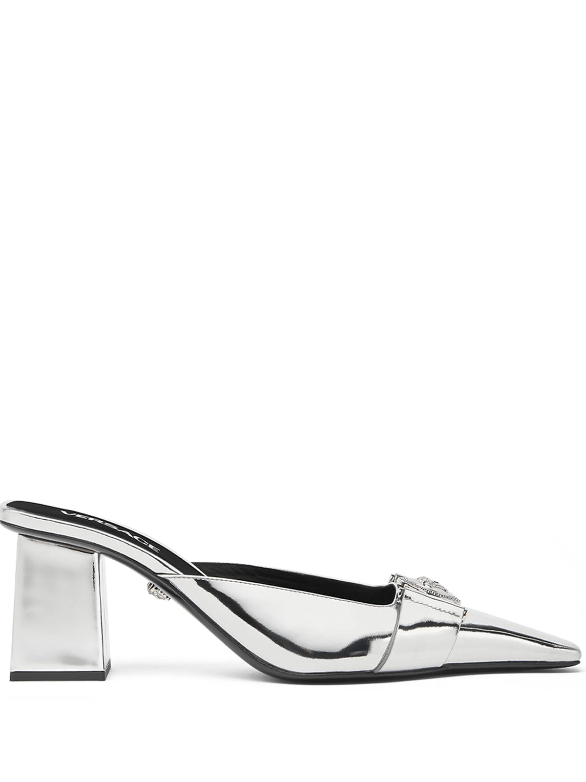 Versace - Medusa Buckle Metallic Leather Mules