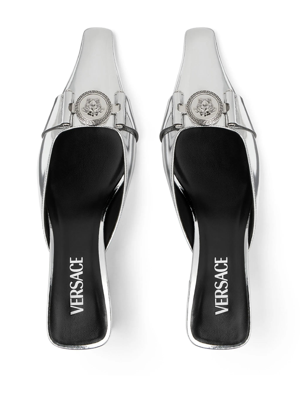 Versace - Medusa Buckle Metallic Leather Mules