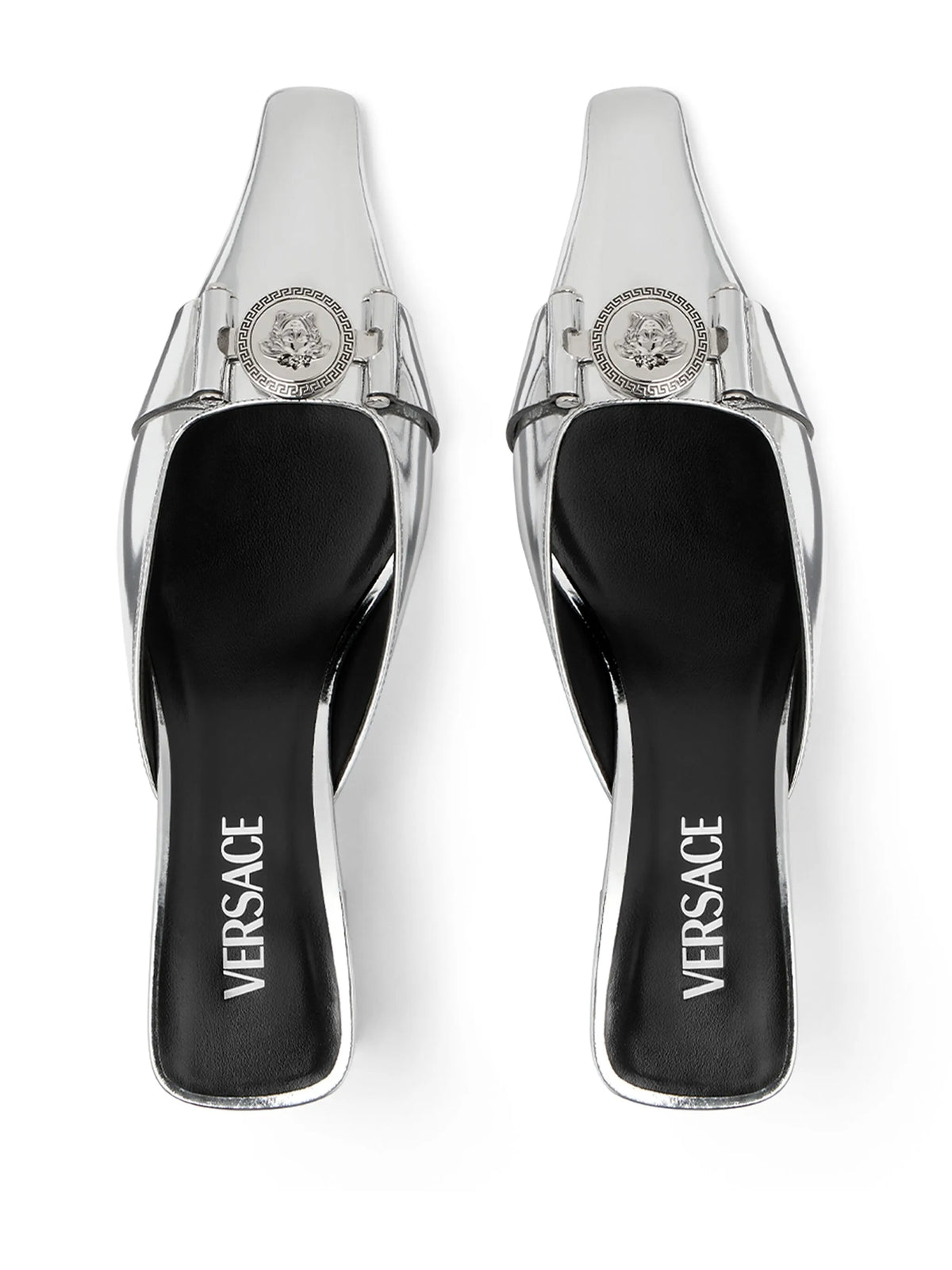 Versace - Medusa Buckle Metallic Leather Mules