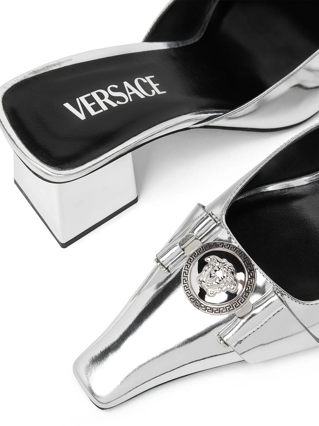 Versace - Medusa Buckle Metallic Leather Mules