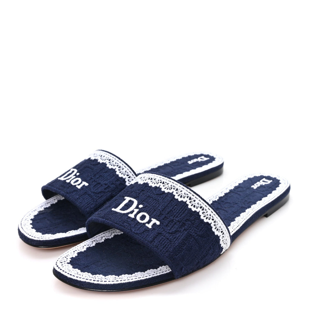 Dior - Oblique Embroidered Cotton Lace Dentelle Flat Slide Sandals