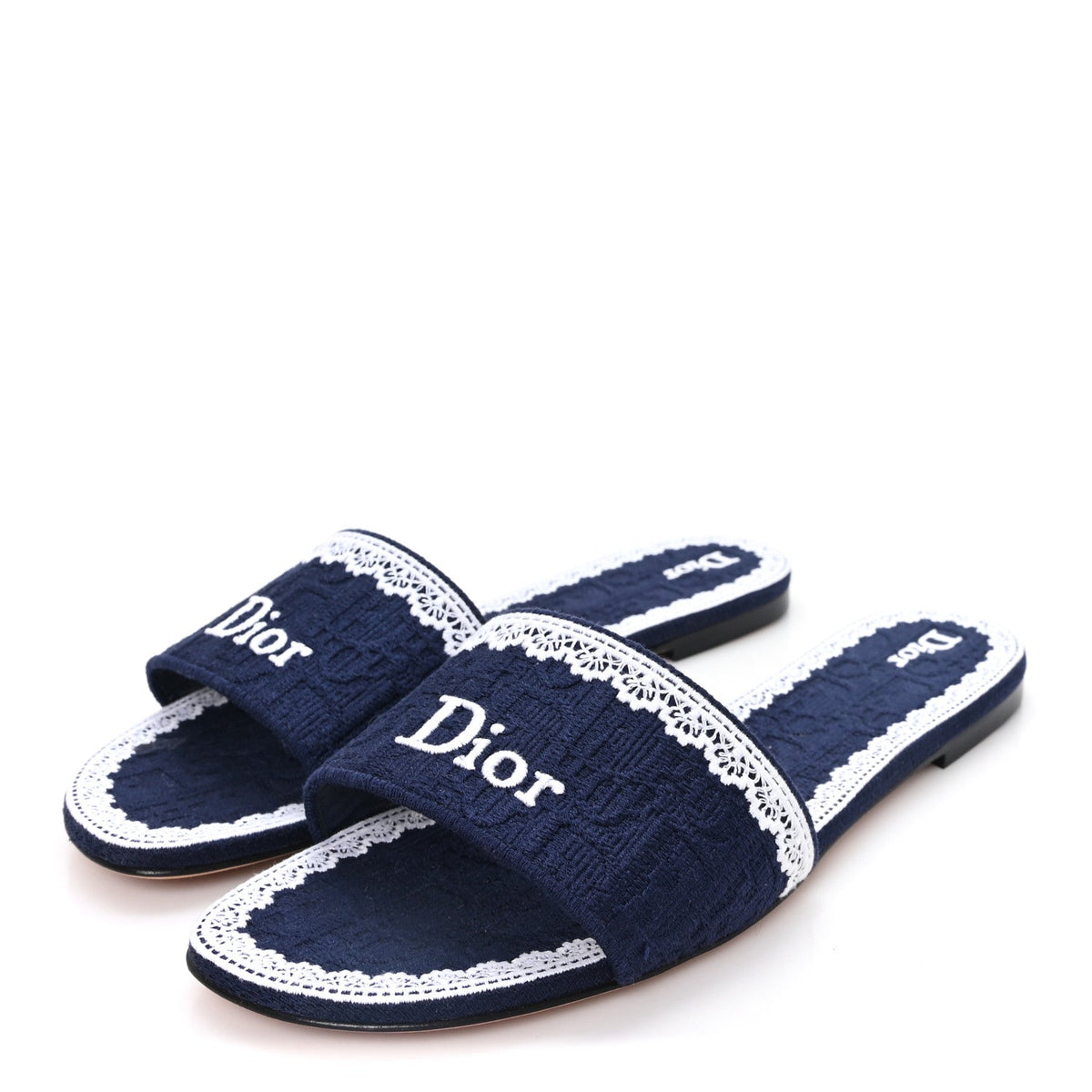 Dior - Oblique Embroidered Cotton Lace Dentelle Flat Slide Sandals