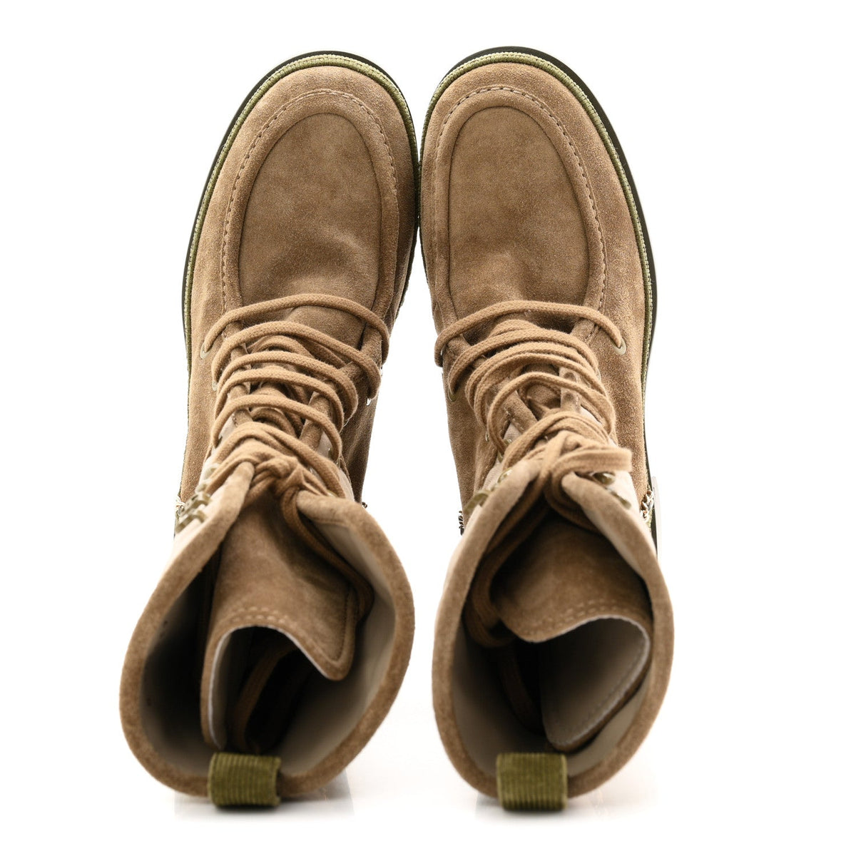 Chanel - Suede Calfskin Cotton Quilted CC Chain Combat Boots