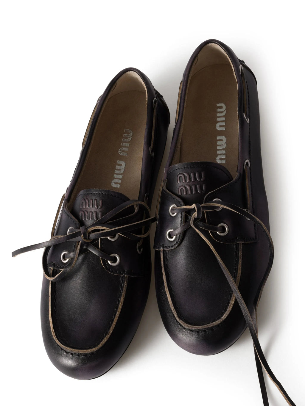 Miu Miu - Bleached-effect Deck Leather Loafers