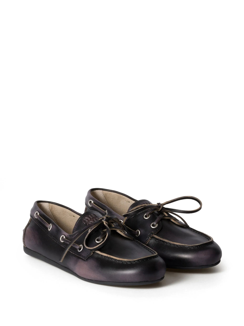 Miu Miu - Bleached-effect Deck Leather Loafers