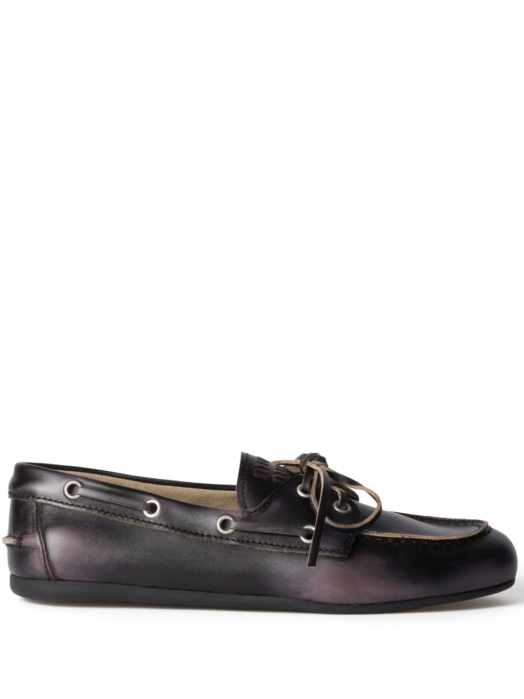 Miu Miu - Bleached-effect Deck Leather Loafers