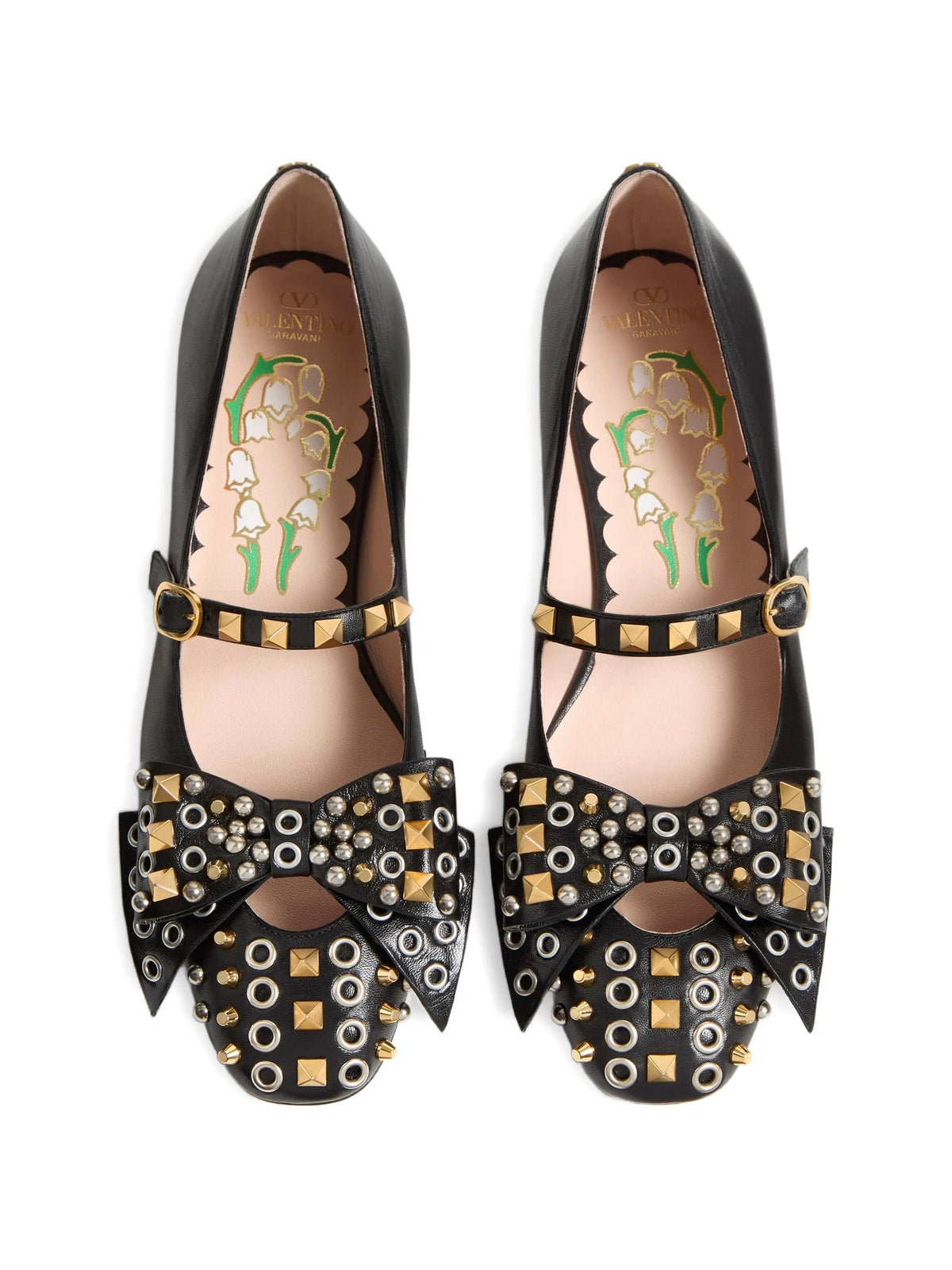 Valentino - Mary-Jane Bowow Ballerina In Kidskin With Studs