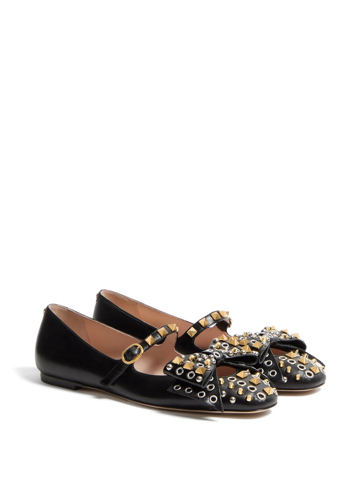 Valentino - Mary-Jane Bowow Ballerina In Kidskin With Studs