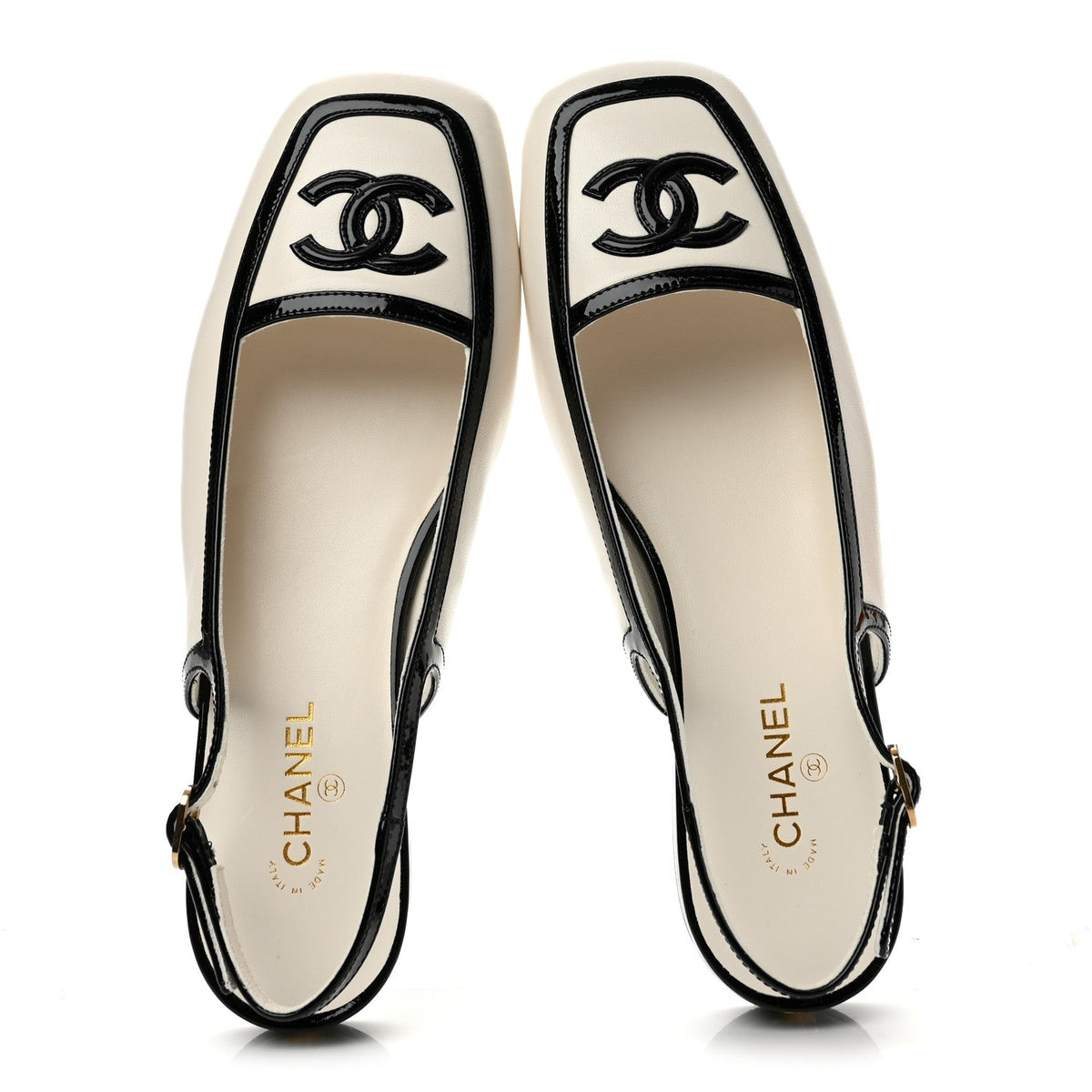 Chanel - Lambskin Patent Calfskin CC Slingback Sandals