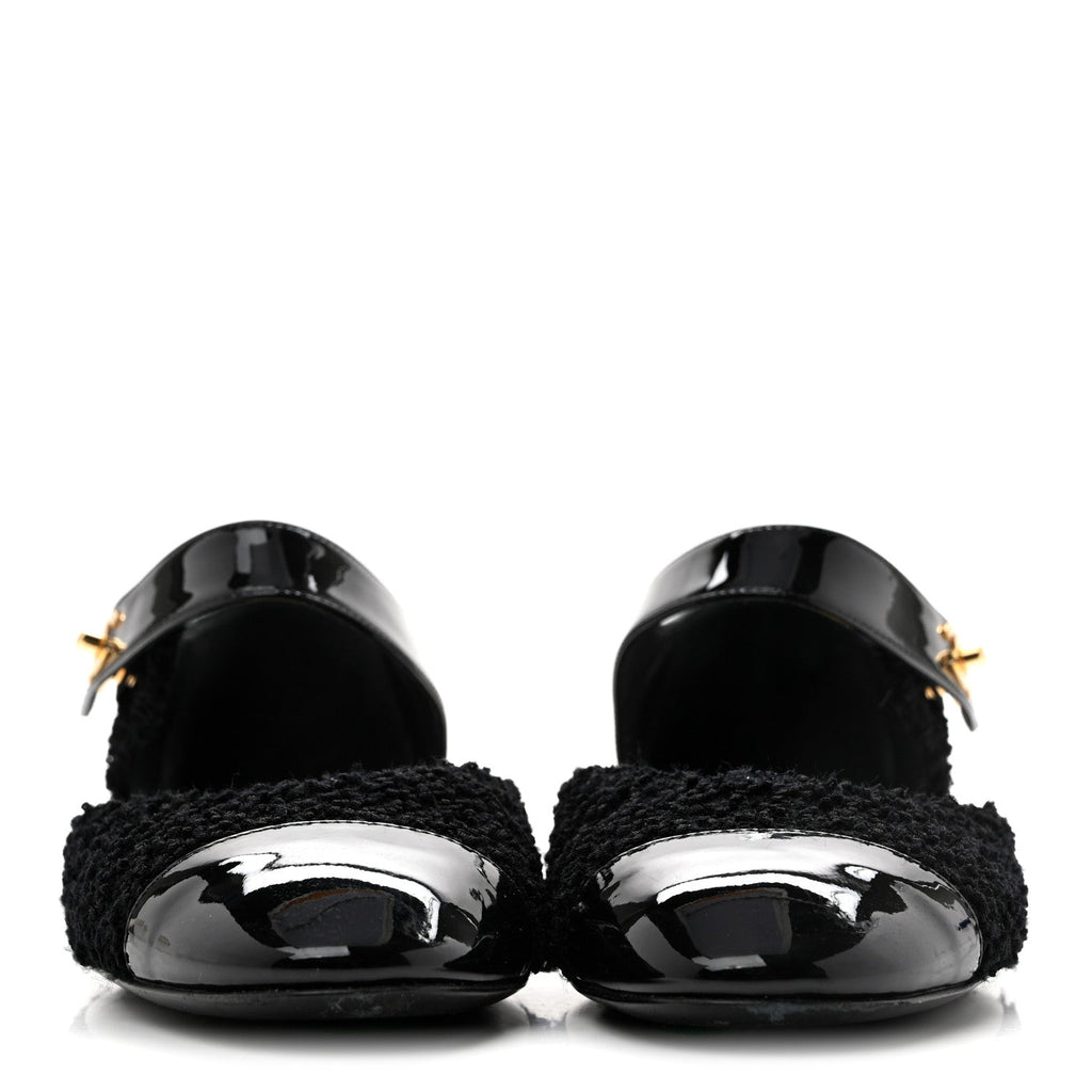 Chanel - Tweed Patent Cap Toe Ballerina Flats