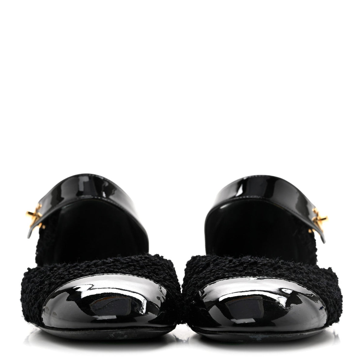 Chanel - Tweed Patent Cap Toe Ballerina Flats