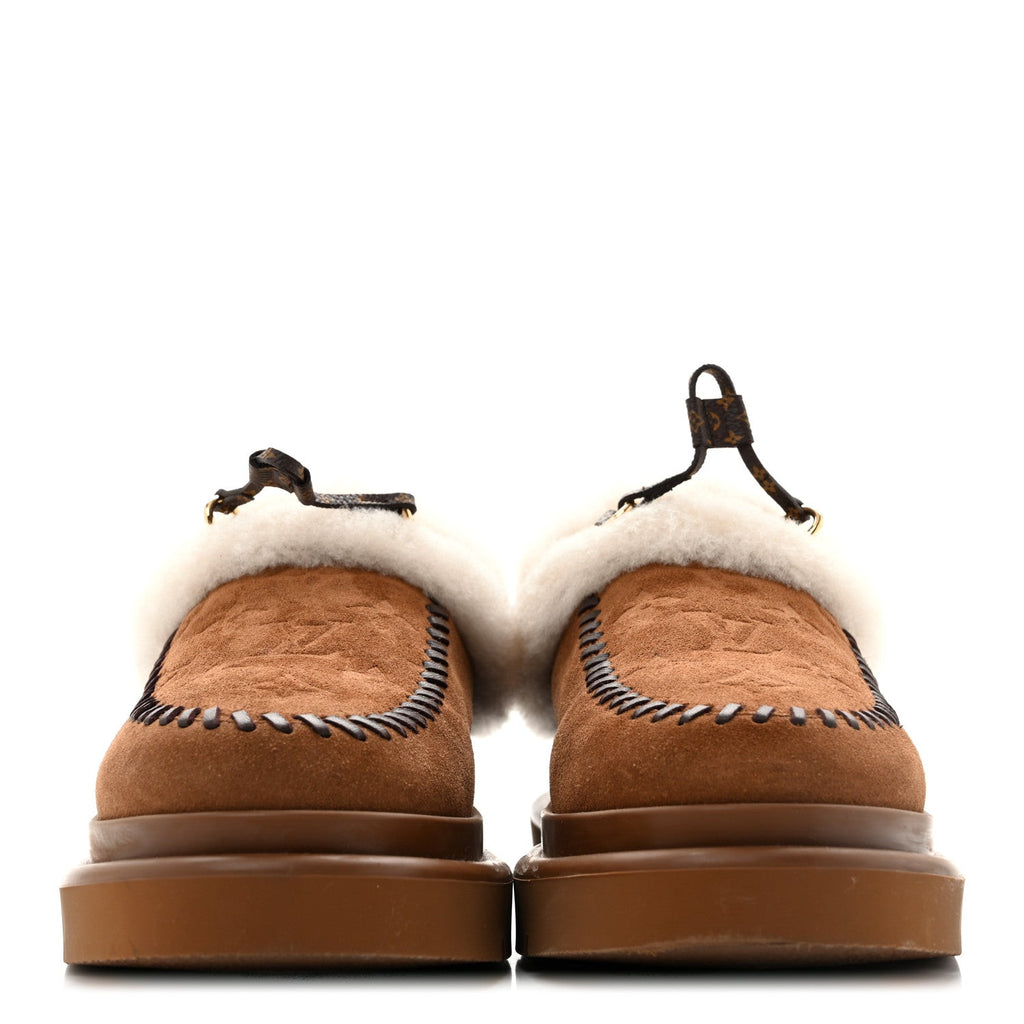 Louis Vuitton - Suede Calfskin Shearling Monogram Debossed Cortina Closed Mule