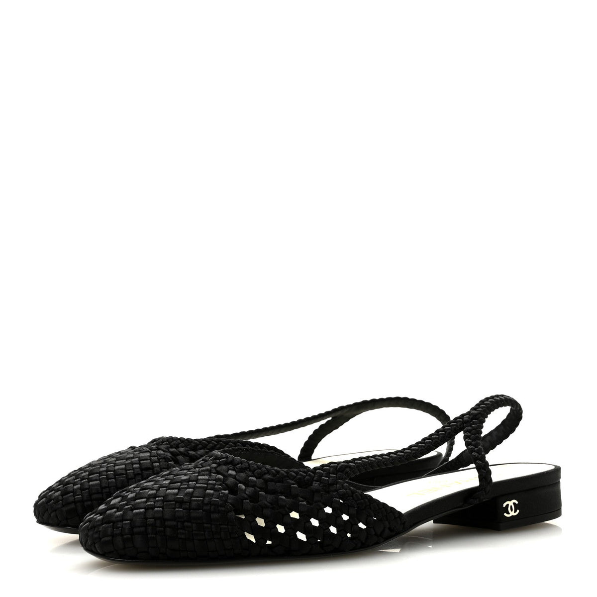 Chanel - Satin Braided Slingback Flats