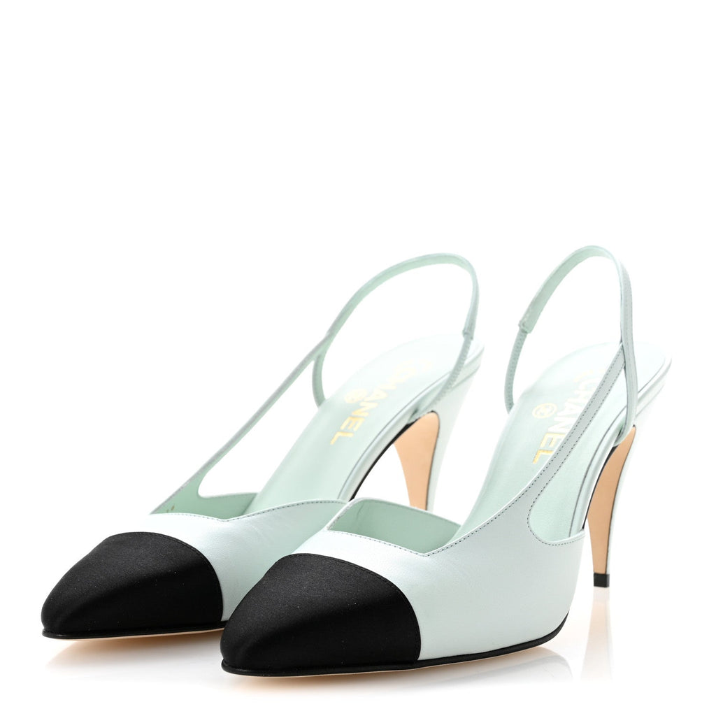 Chanel - Goatskin Mixed Fibers Cap Toe Slingback Pumps