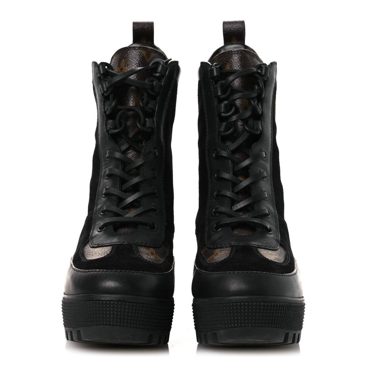 Louis Vuitton - Suede Calfskin Monogram Laureate Platform Desert Boots - Black