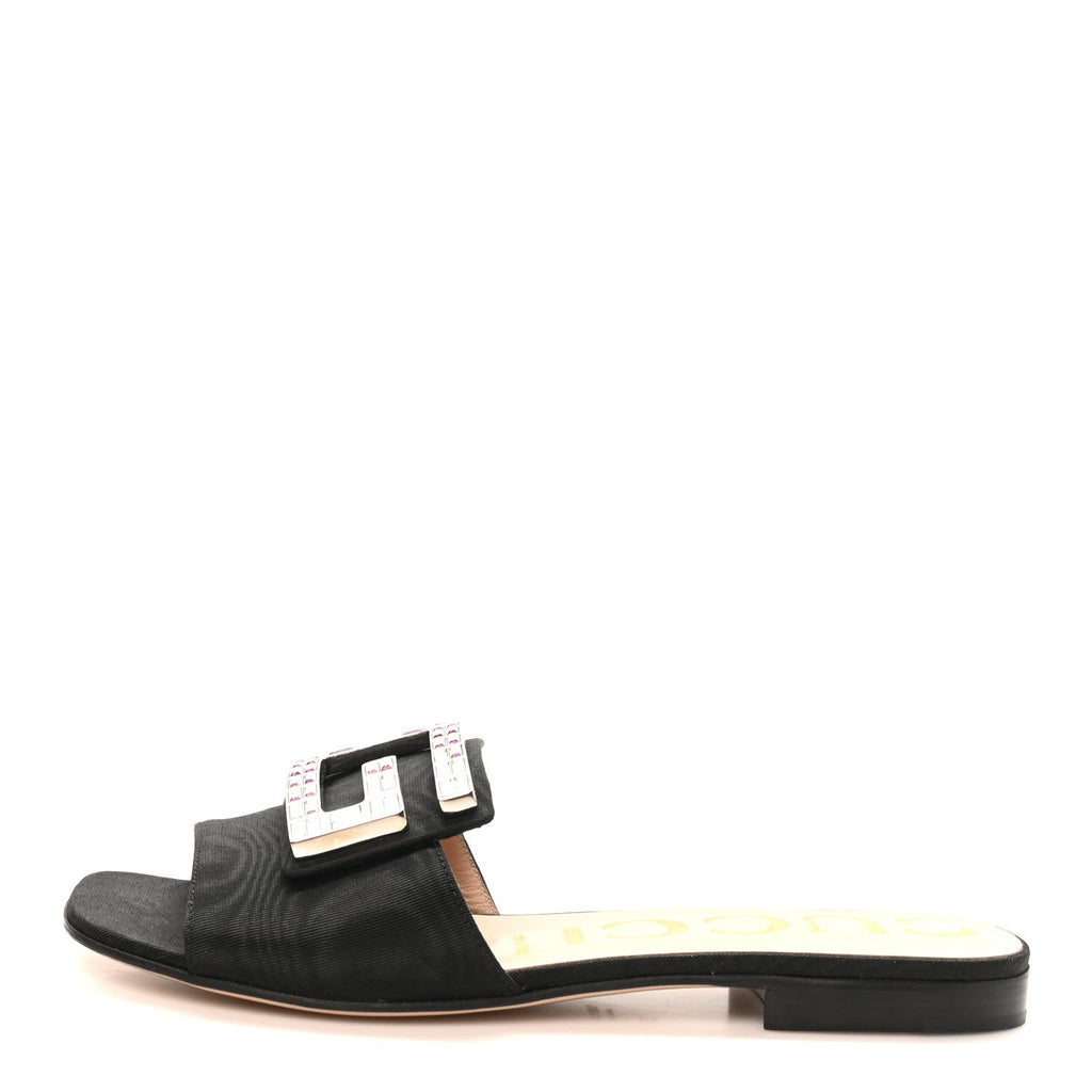 Gucci - Moire Fabric Crystal Square G Madelyn Slide Sandals