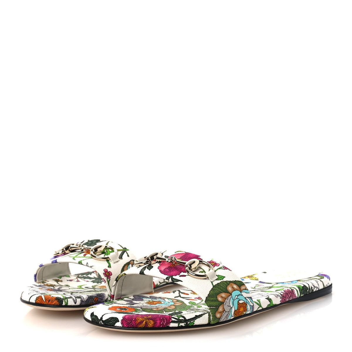 Gucci - Canvas Flora Print Horsebit Slide Sandals