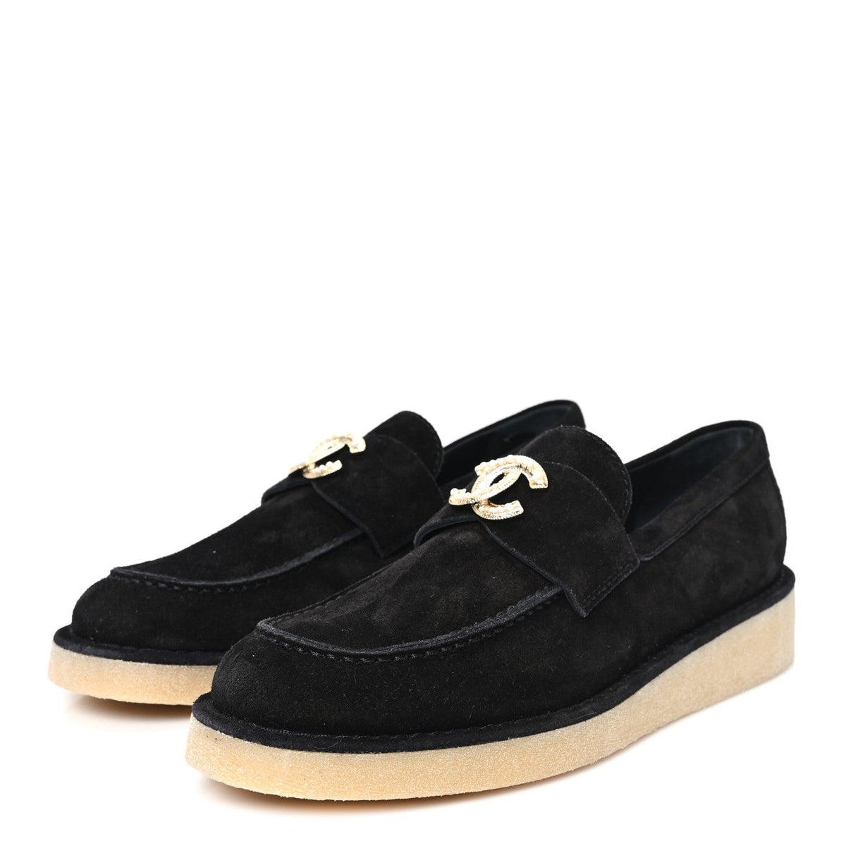 Chanel - Suede Calfskin Pearl CC Moccasin Loafers
