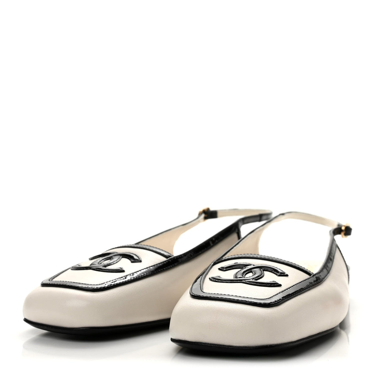 Chanel - Lambskin Patent Calfskin CC Slingback Sandals