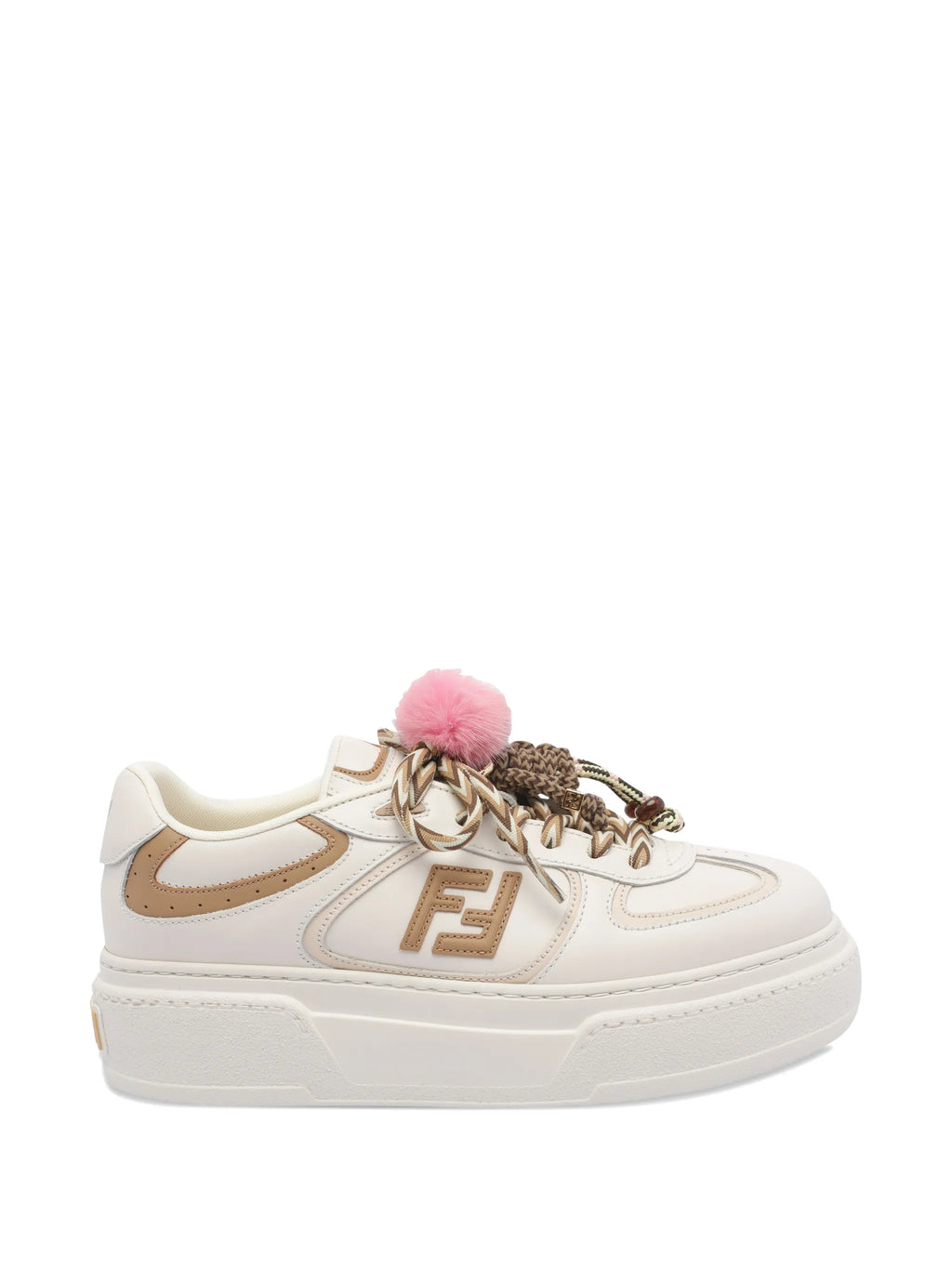 Fendi - Platform Leather Pom-pom Trainers
