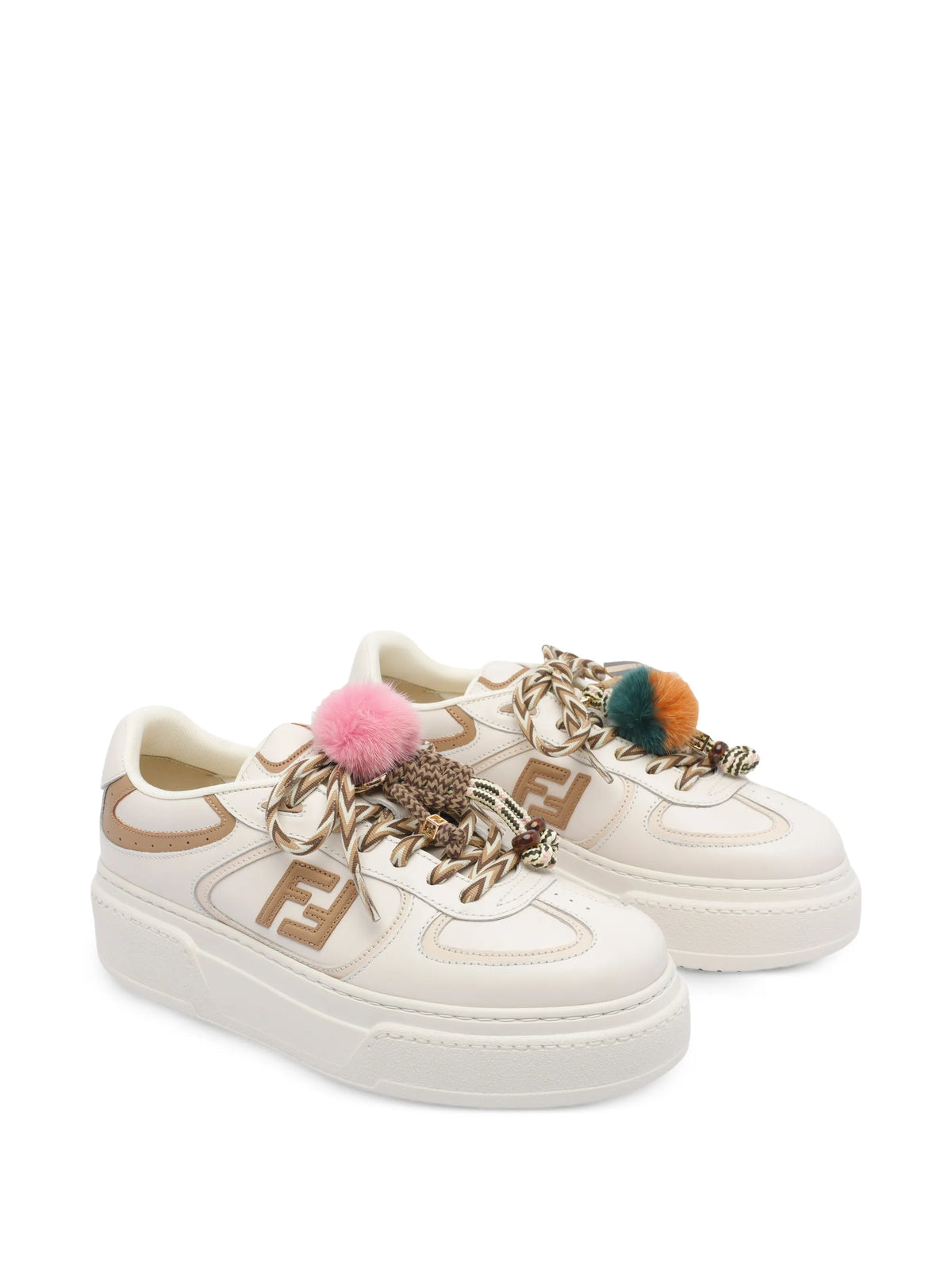Fendi - Platform Leather Pom-pom Trainers