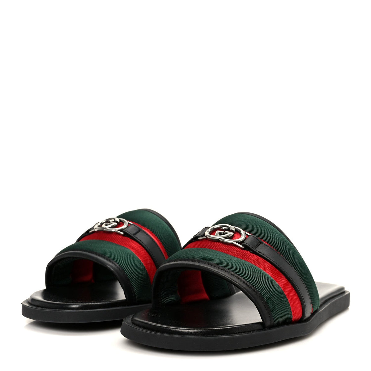 Gucci - Nylon Calfskin Web Interlocking G Maverik Slide Sandals