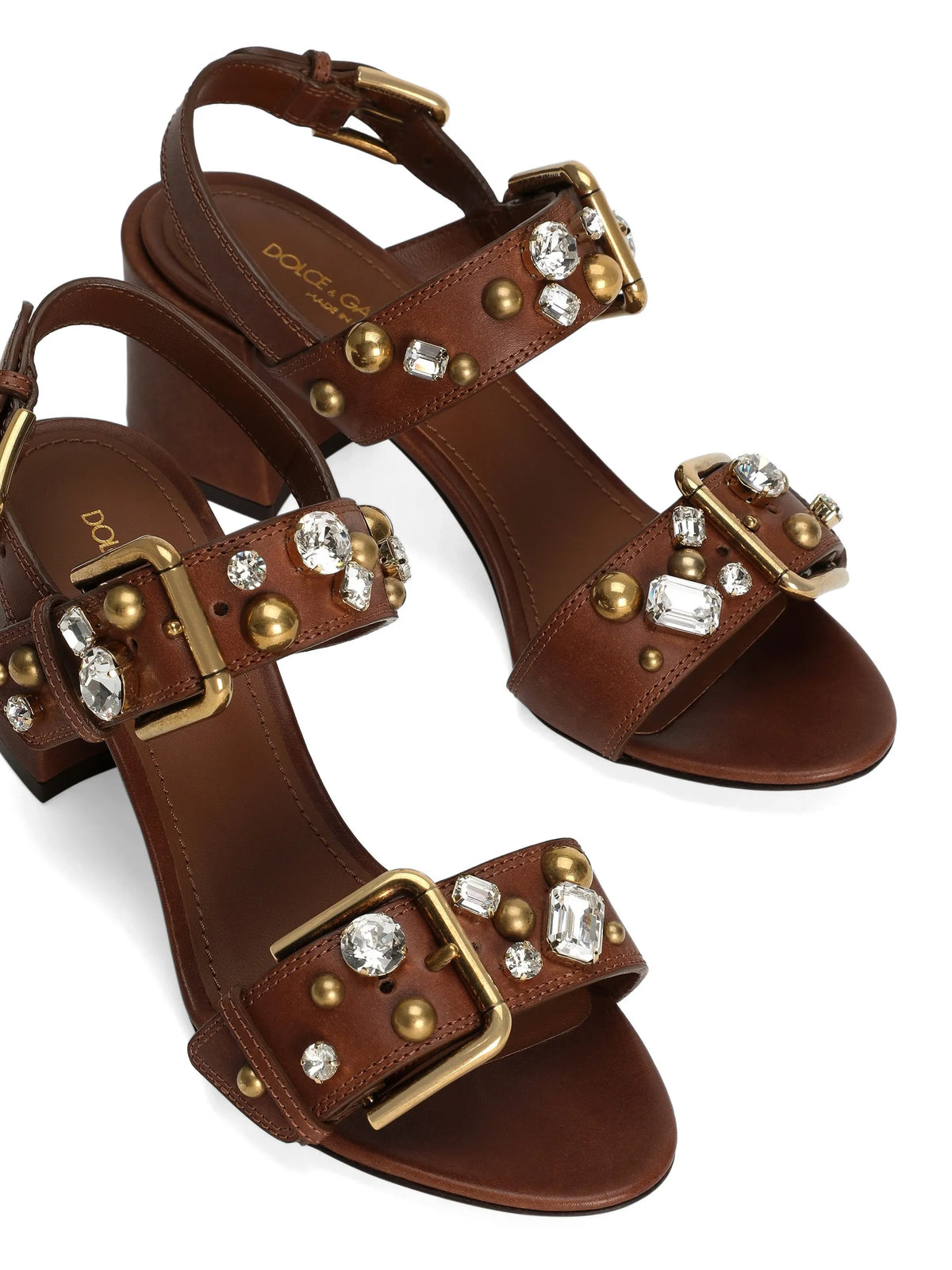 Dolce & Gabbana - Cowhide Keira Sandals With Embellishments