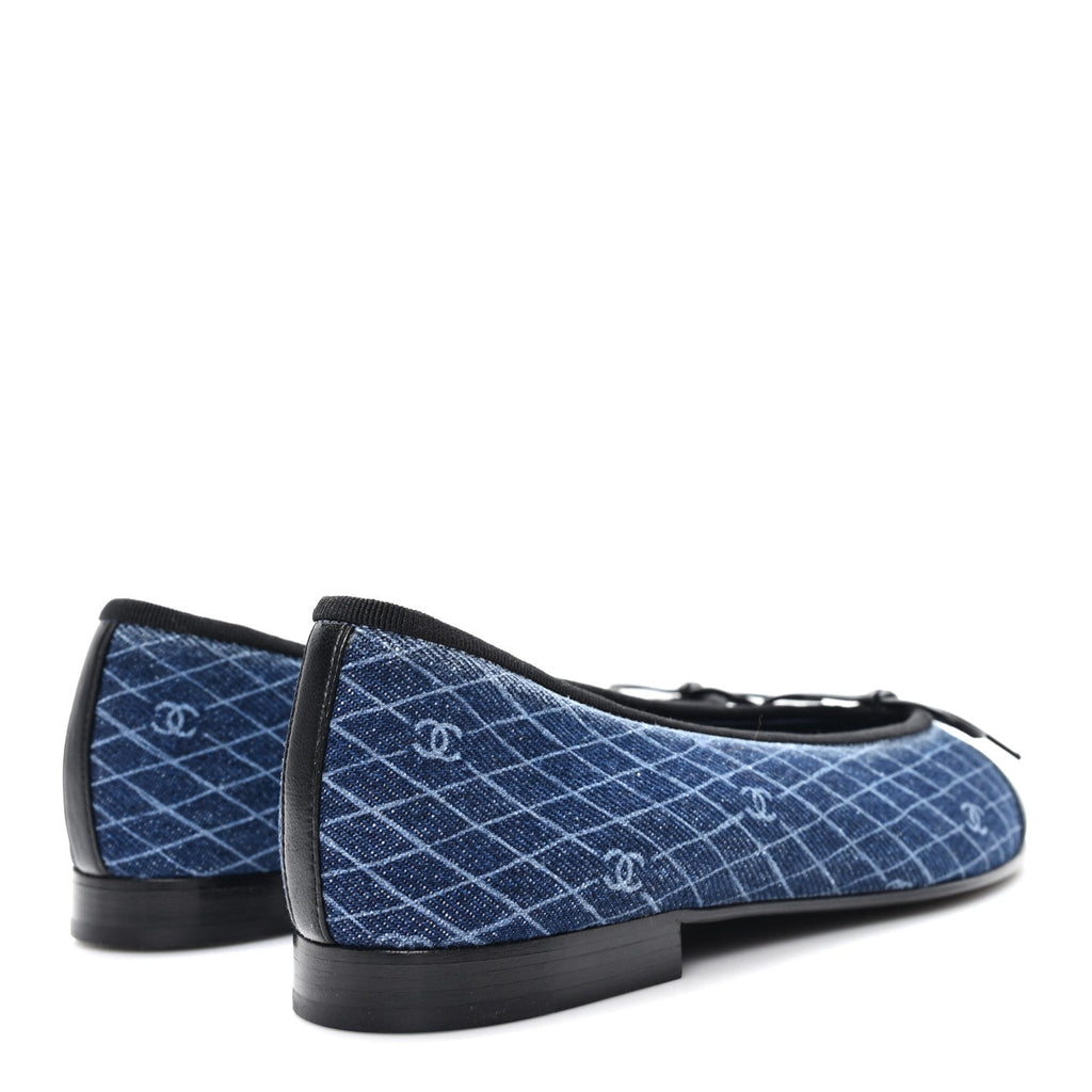 Chanel - Denim Printed Quilt CC Cap Toe Ballerina Flats