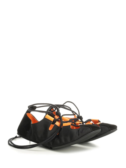 Alaïa - Fold Laced Flats In Nylon And Suede