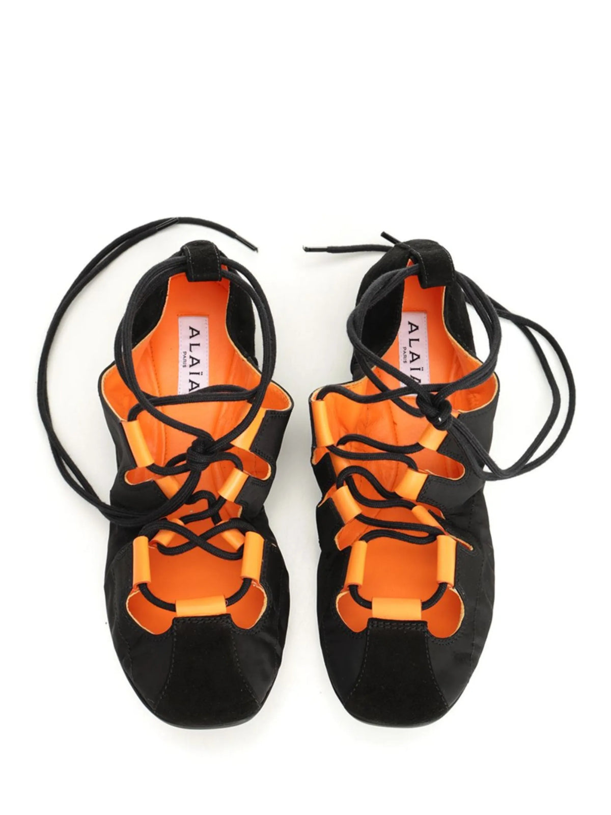 Alaïa - Fold Laced Flats In Nylon And Suede