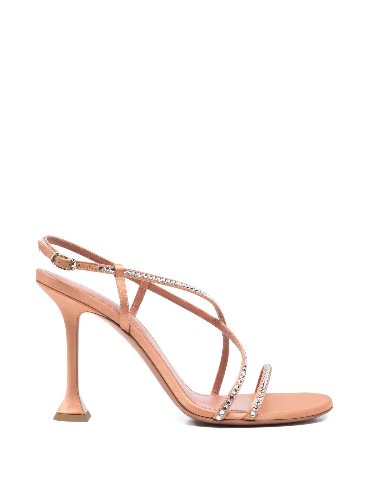Amina Muaddi - Sally Sandals 95 Latte Satin And White Crystals
