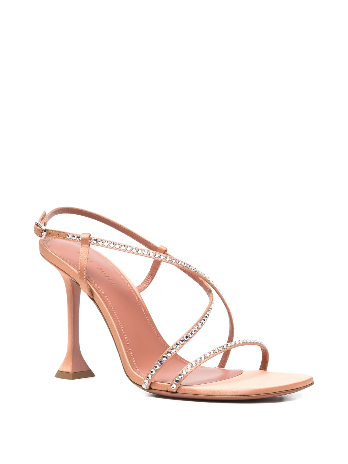 Amina Muaddi - Sally Sandals 95 Latte Satin And White Crystals