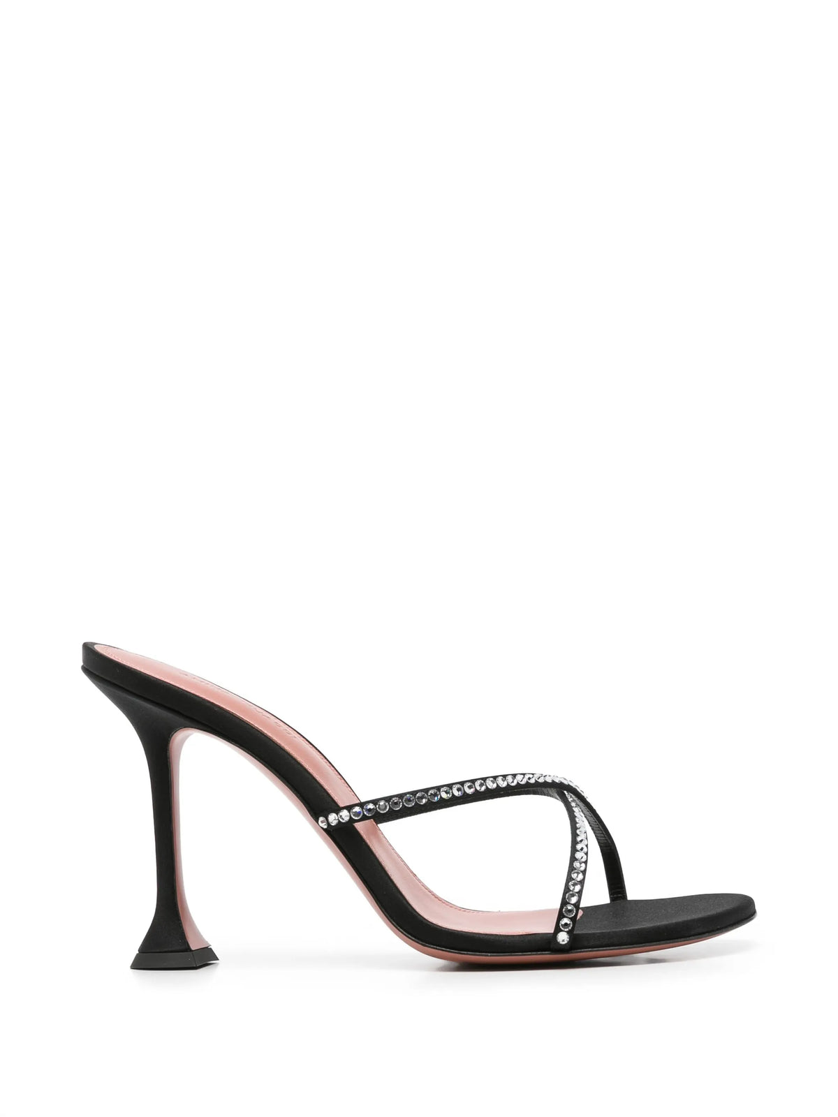 Amina Muaddi - Sally Slippers 95 Black Satin And White Crystals