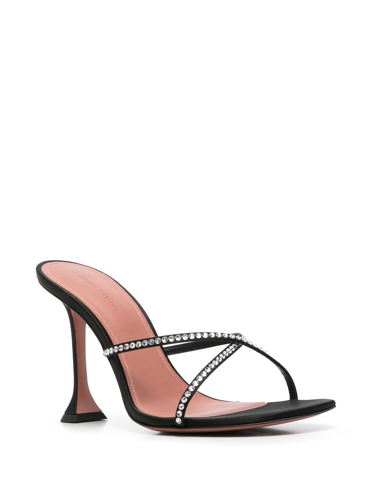 Amina Muaddi - Sally Slippers 95 Black Satin And White Crystals