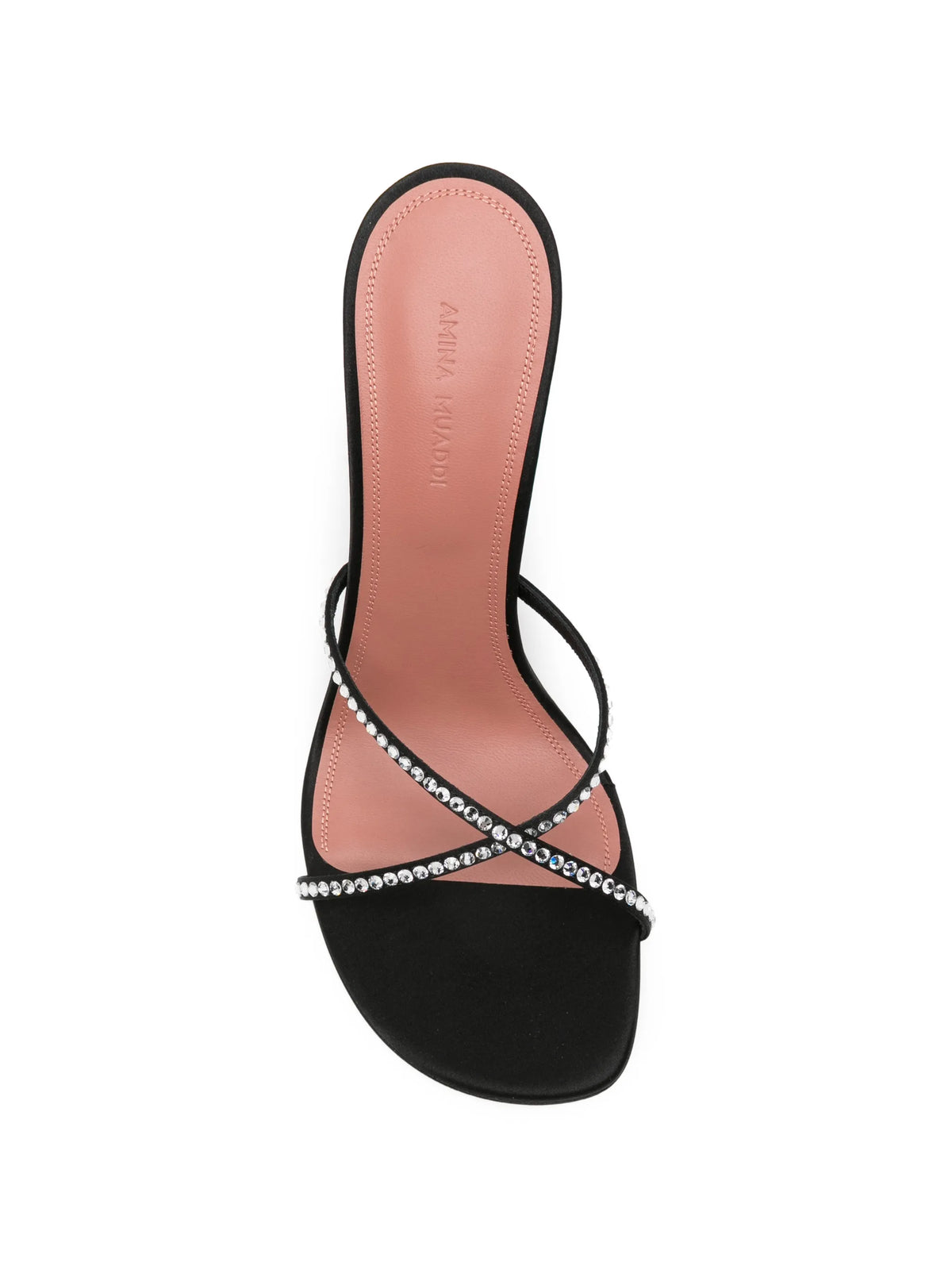 Amina Muaddi - Sally Slippers 95 Black Satin And White Crystals