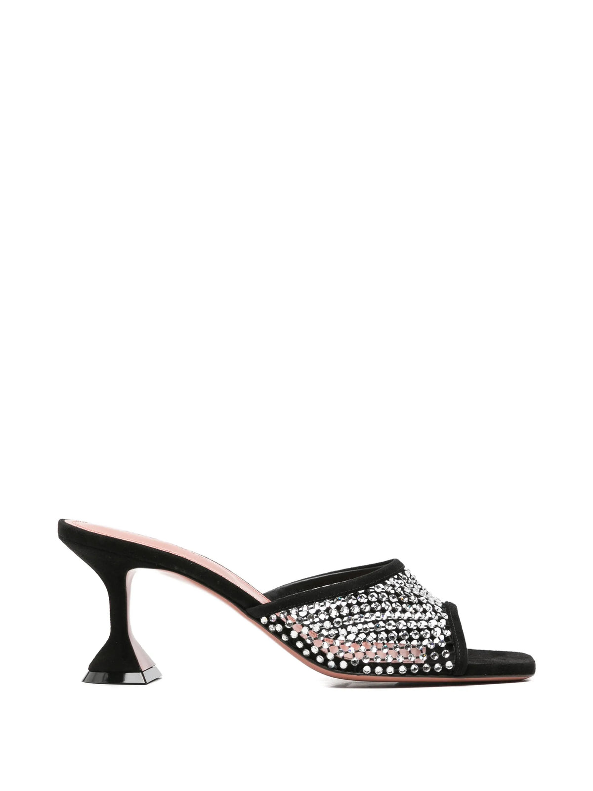 Amina Muaddi - Lupita Crystal Net Slippers 70 Black Suede And White Crystals
