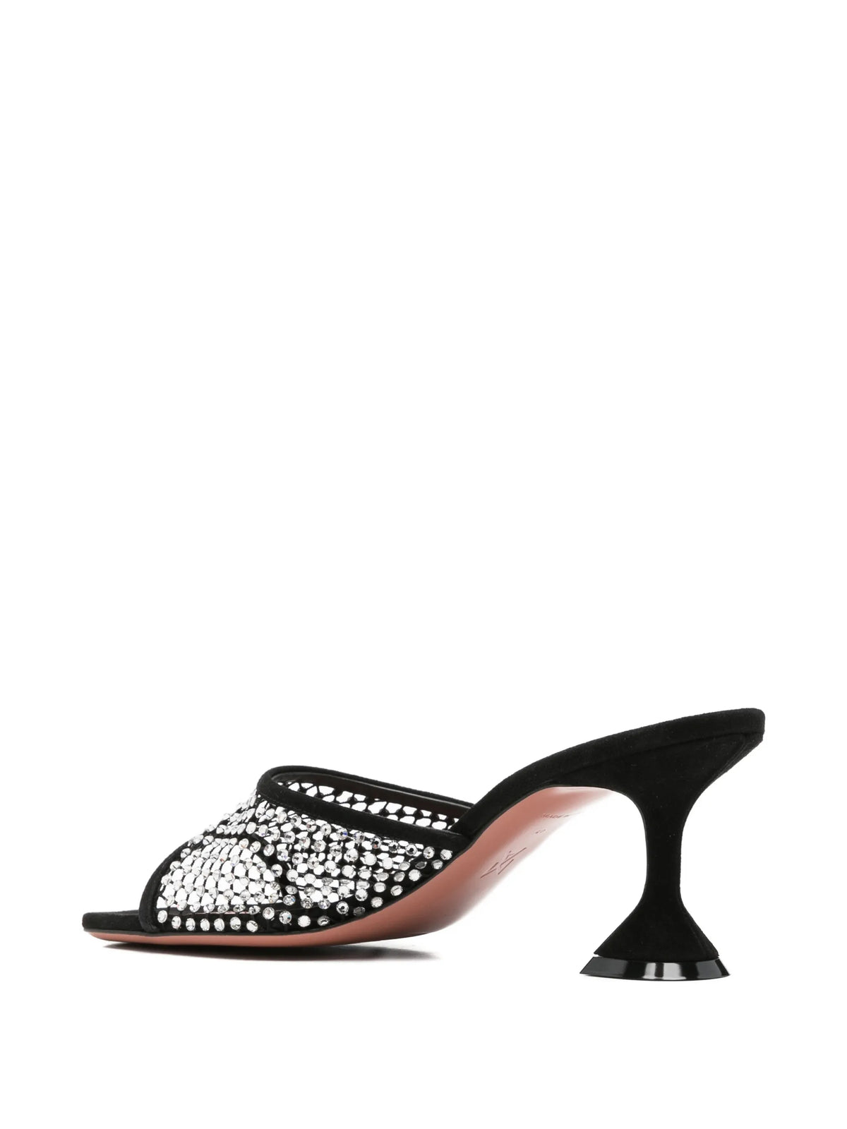 Amina Muaddi - Lupita Crystal Net Slippers 70 Black Suede And White Crystals