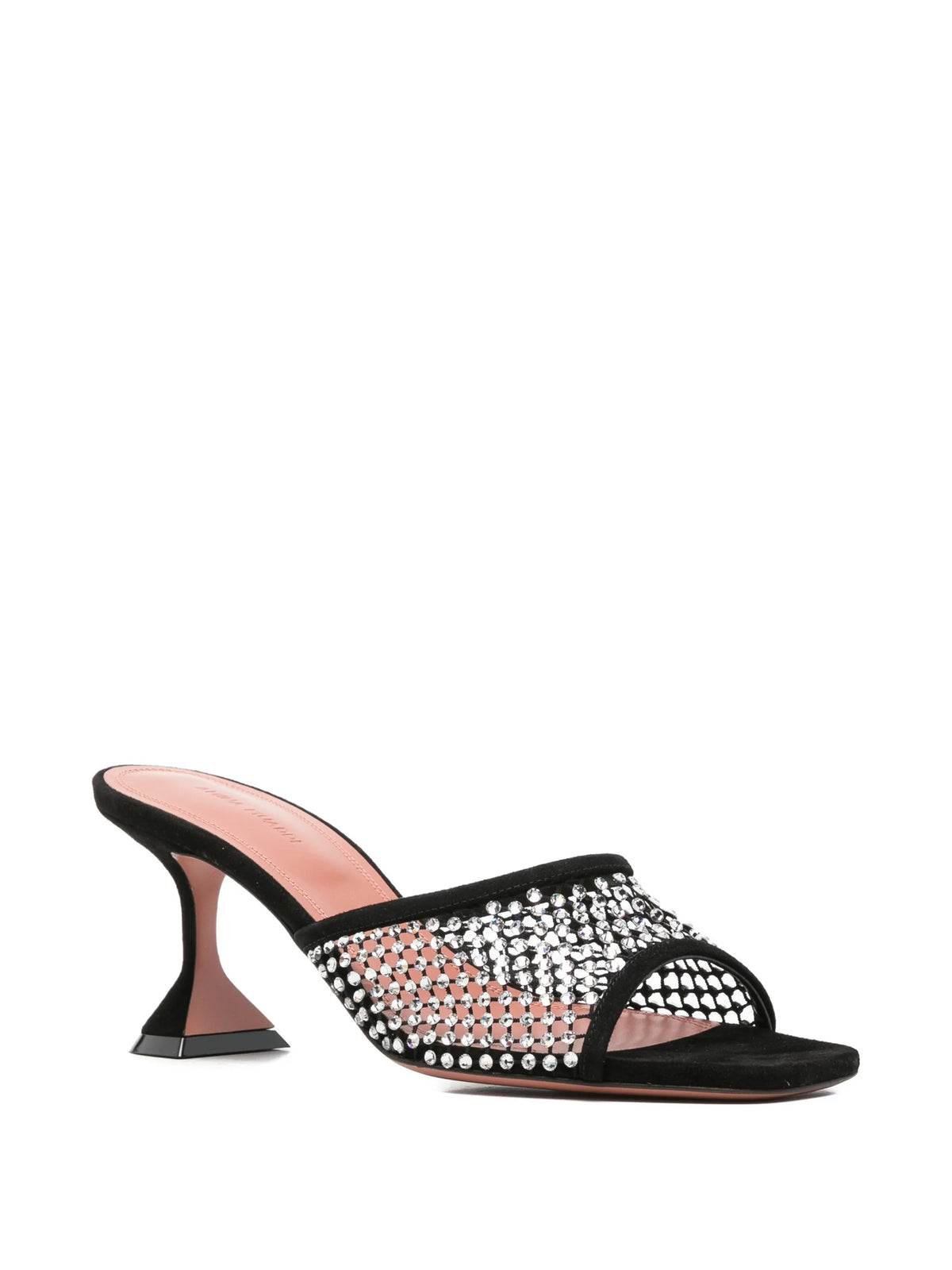 Amina Muaddi - Lupita Crystal Net Slippers 70 Black Suede And White Crystals