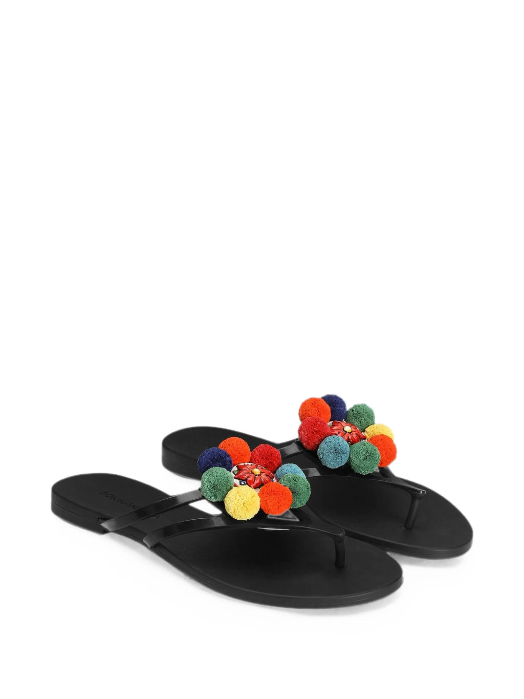 Dolce & Gabbana - Rubber Beachwear Slides With Pom-poms