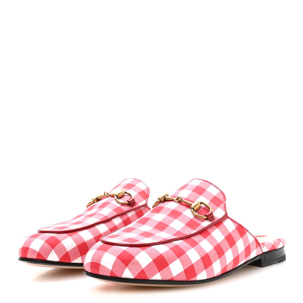 Gucci - Cotton Gingham Princetown Slippers