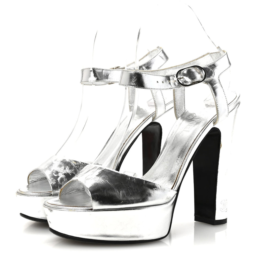 Chanel - Metallic Laminated Calfskin CC Platform Sandals
