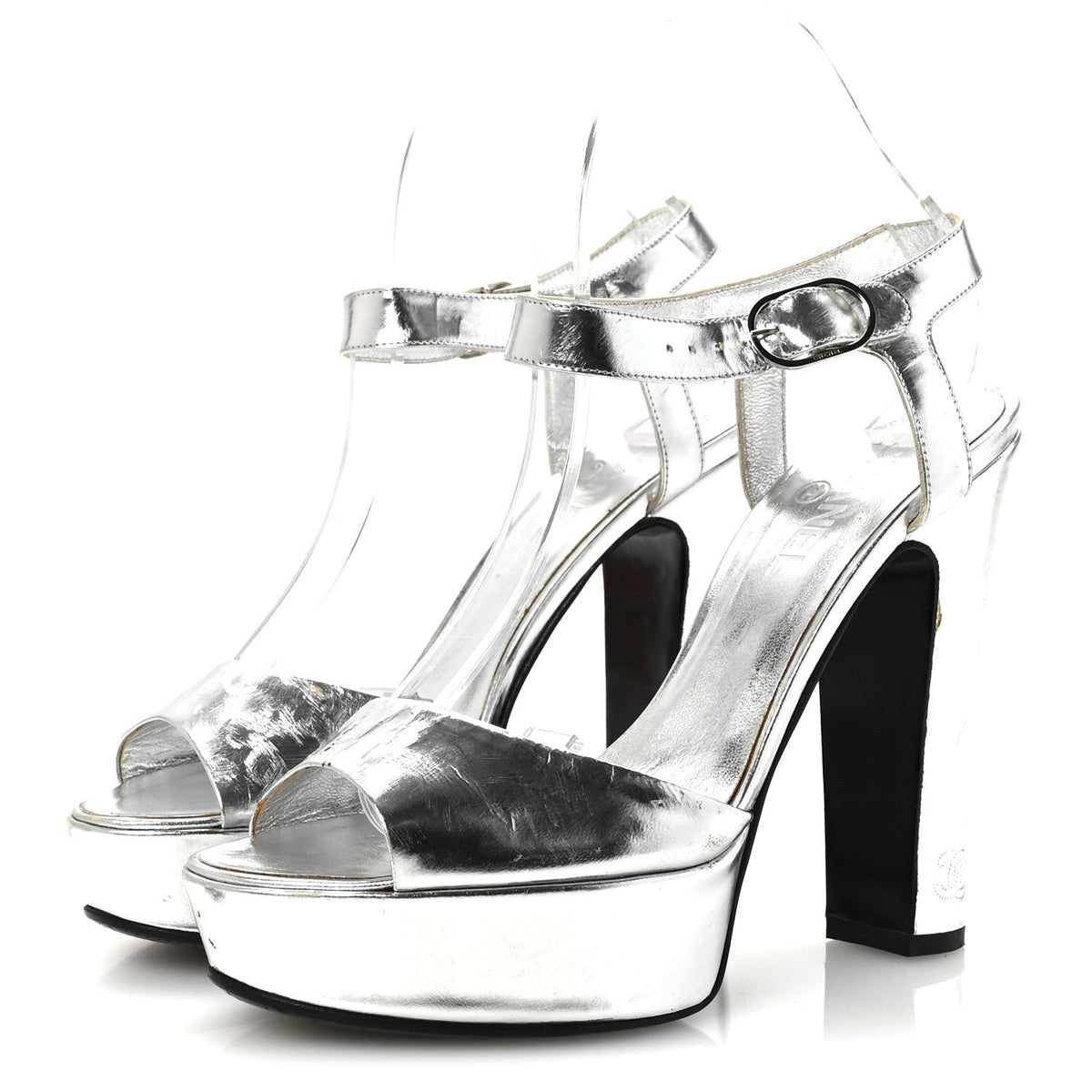 Chanel - Metallic Laminated Calfskin CC Platform Sandals