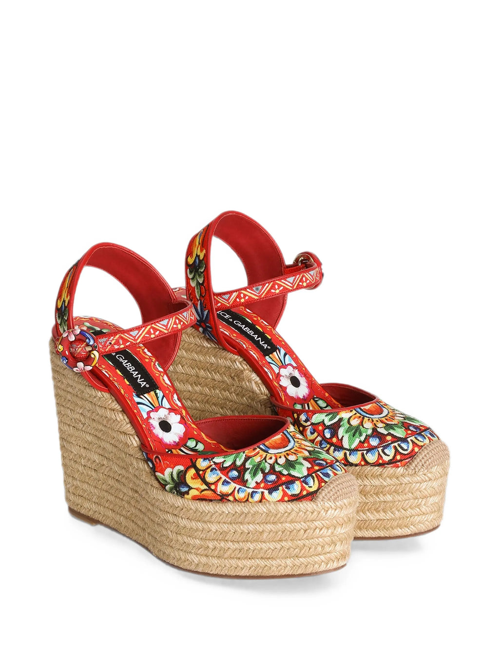 Dolce & Gabbana - Carretto-print Canvas Wedge Sandals
