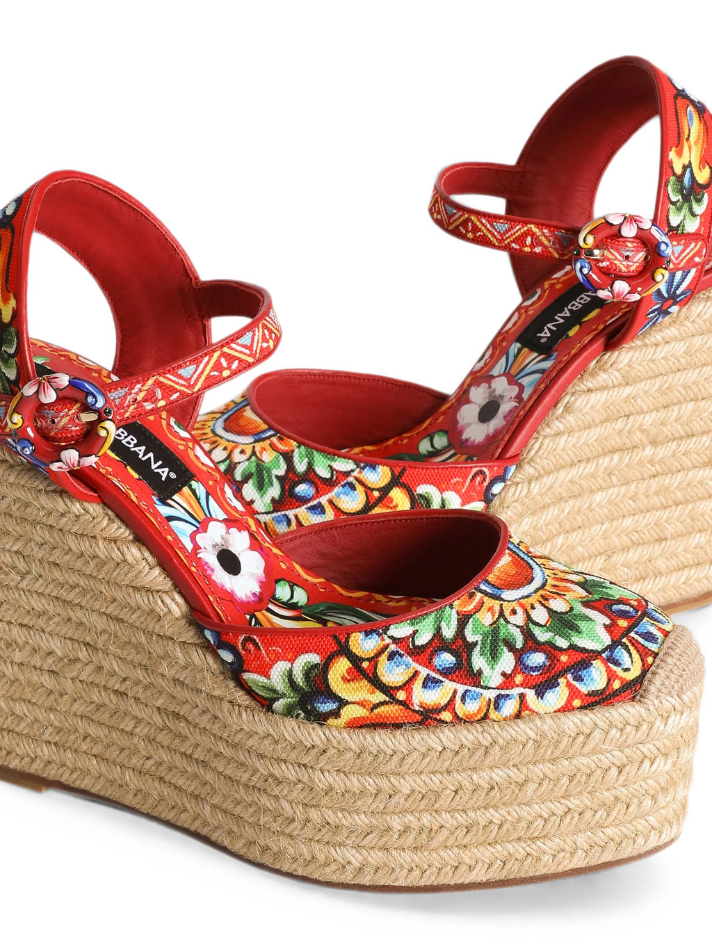 Dolce & Gabbana - Carretto-print Canvas Wedge Sandals