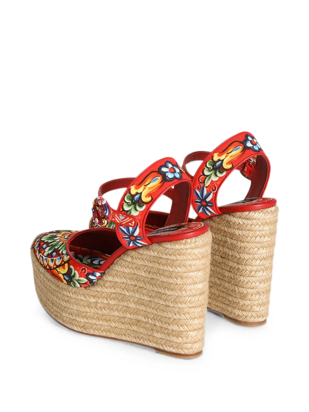 Dolce & Gabbana - Carretto-print Canvas Wedge Sandals