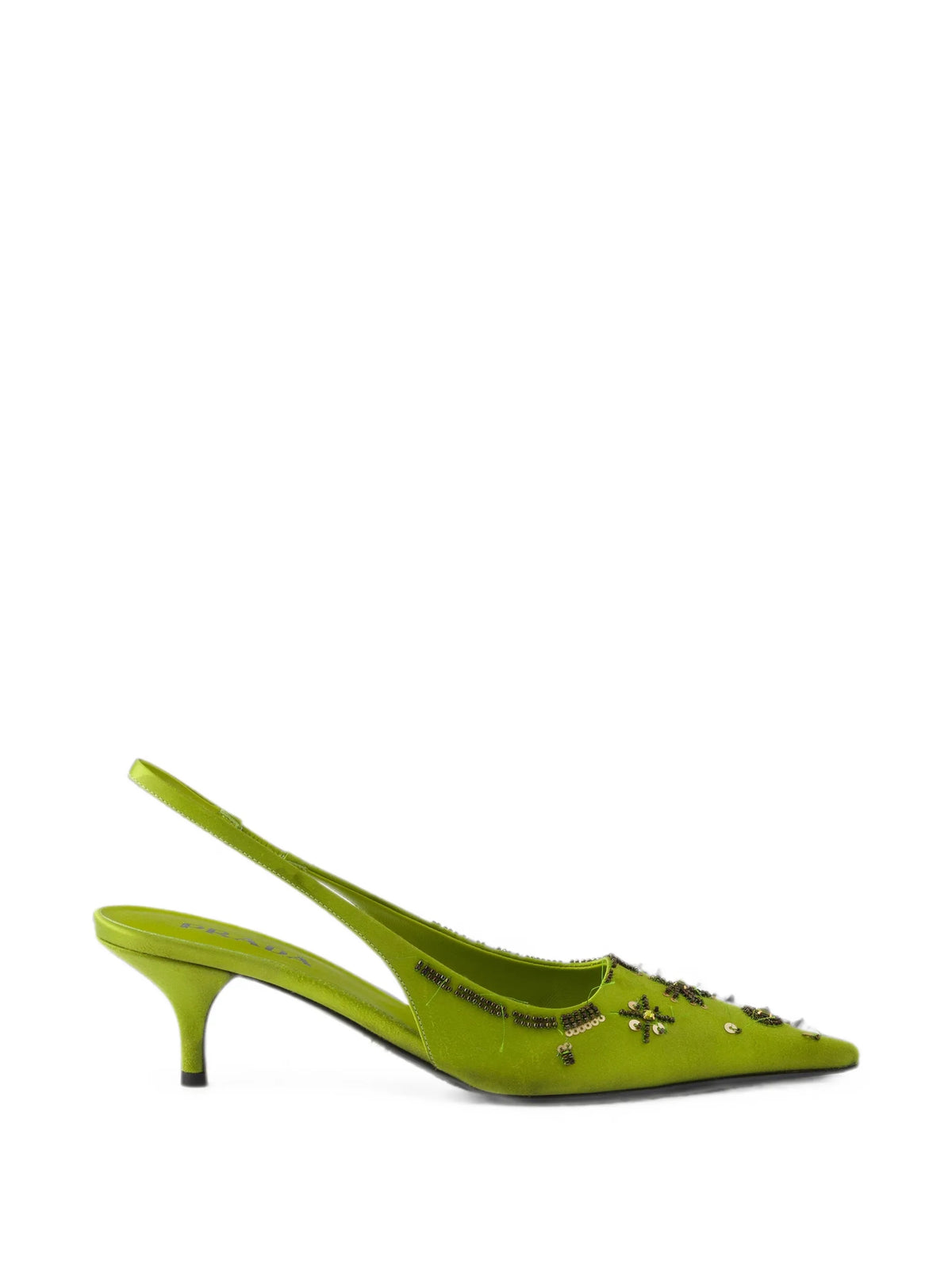 Prada - Embroidered Satin Slingback Pumps