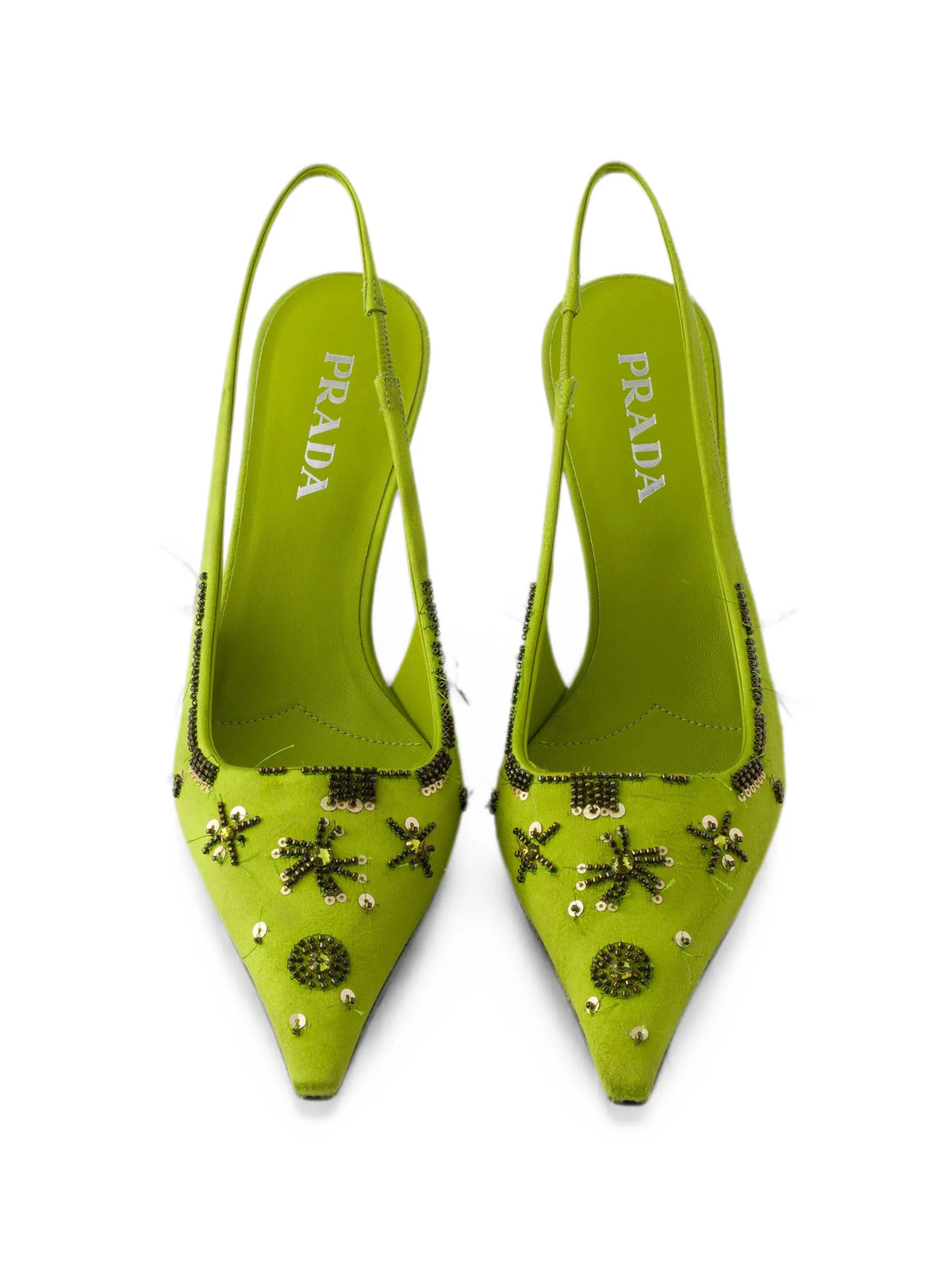 Prada - Embroidered Satin Slingback Pumps